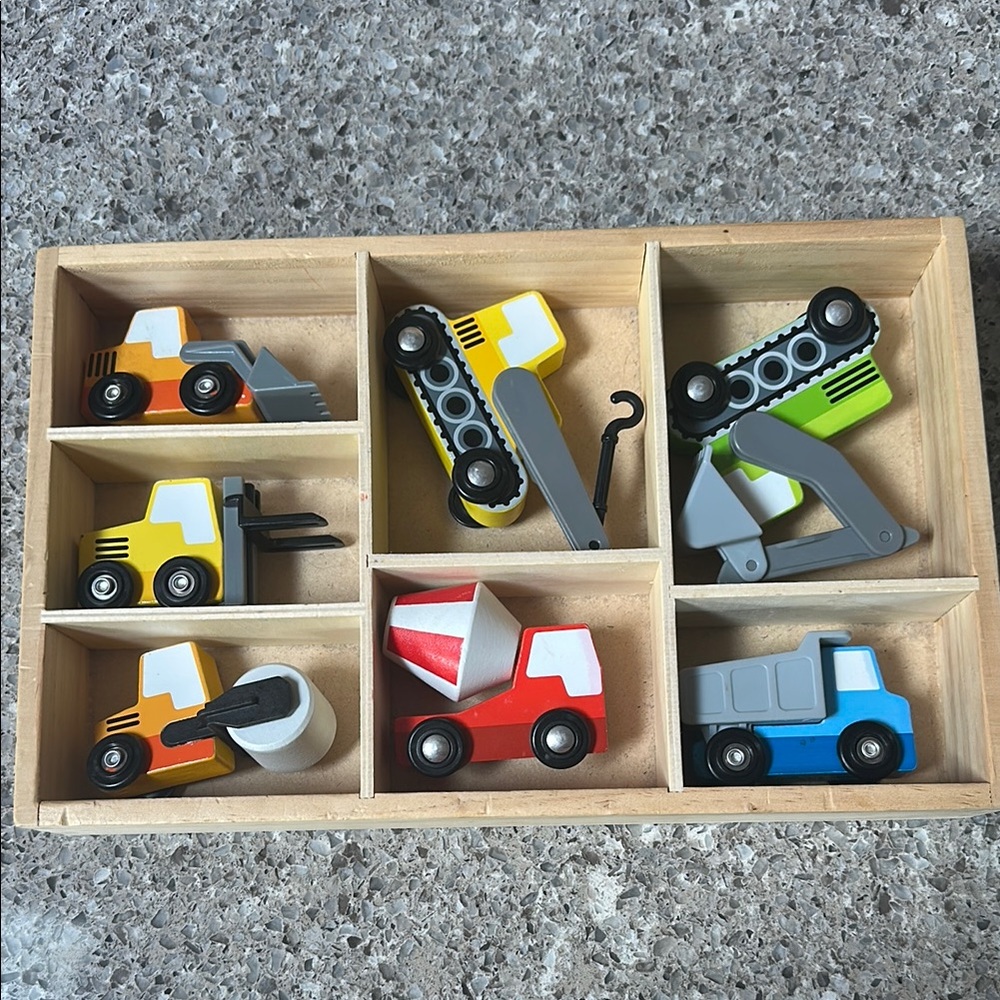 Melissa & Doug Wooden Toy Vehicles Set Yellow and Red